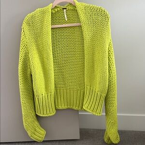Free People Neon Lime Chunky Open-Front Cardigan